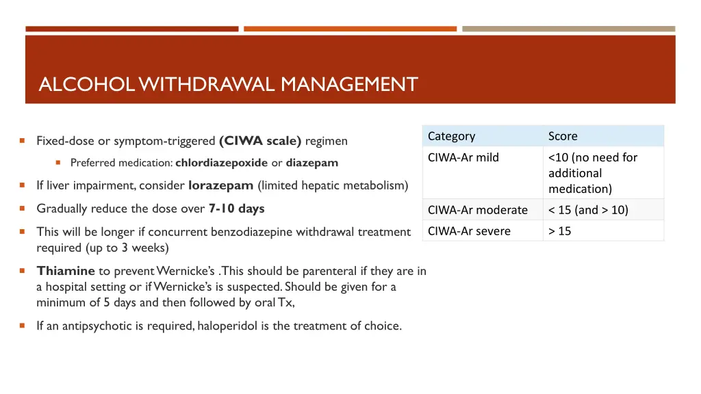 alcohol withdrawal management