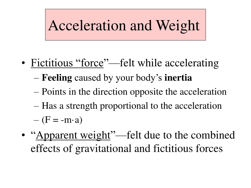 acceleration and weight