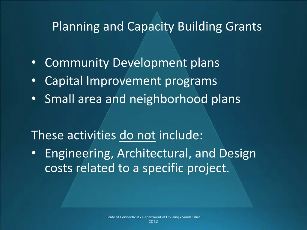 planning and capacity building grants