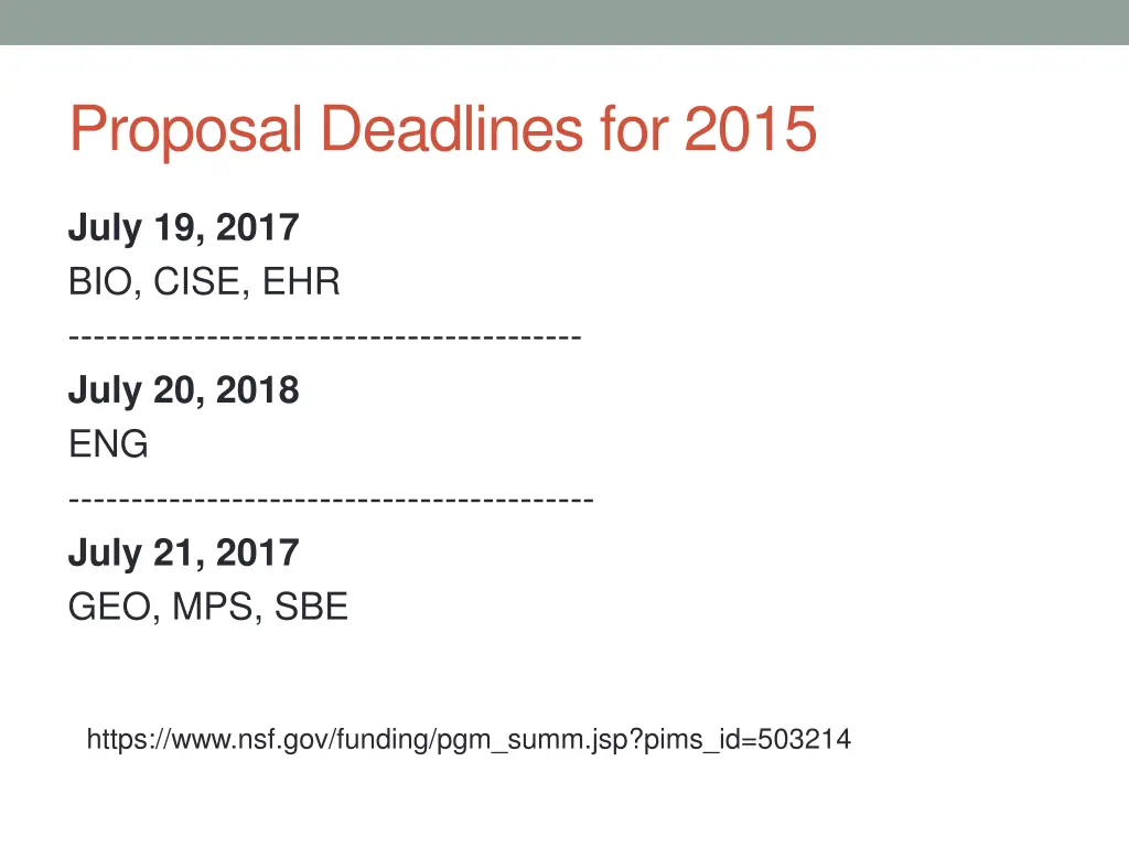 proposal deadlines for 2015