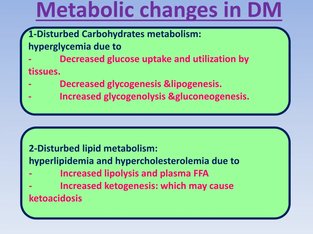 metabolic changes in dm