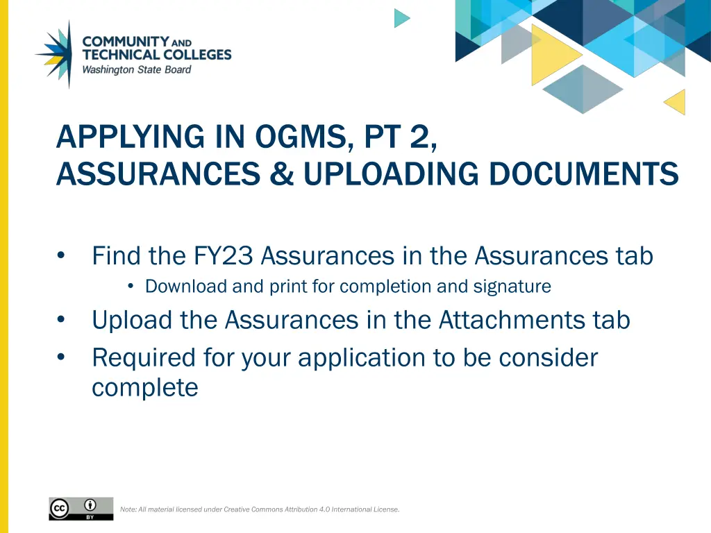 applying in ogms pt 2 assurances uploading