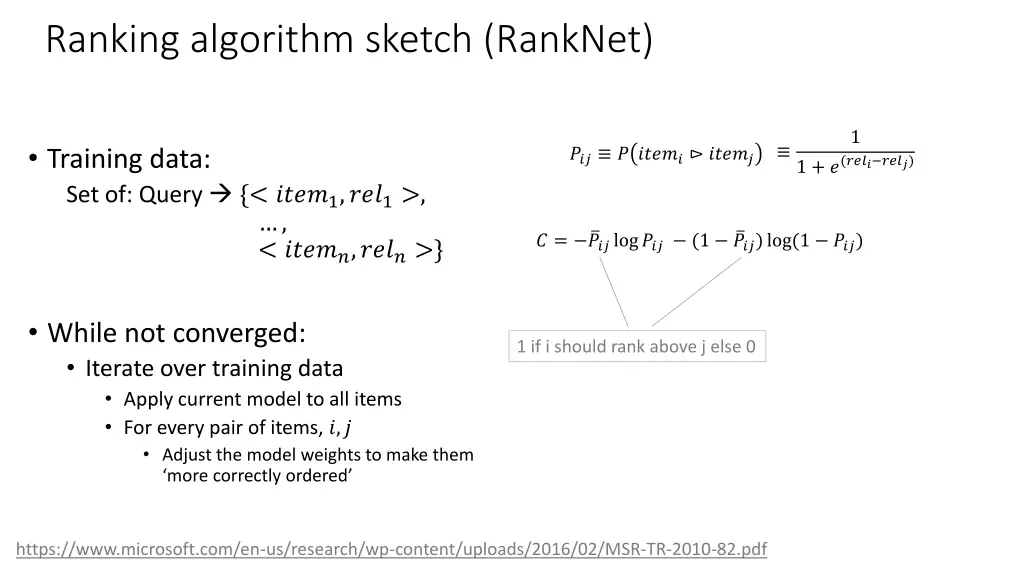 ranking algorithm sketch ranknet
