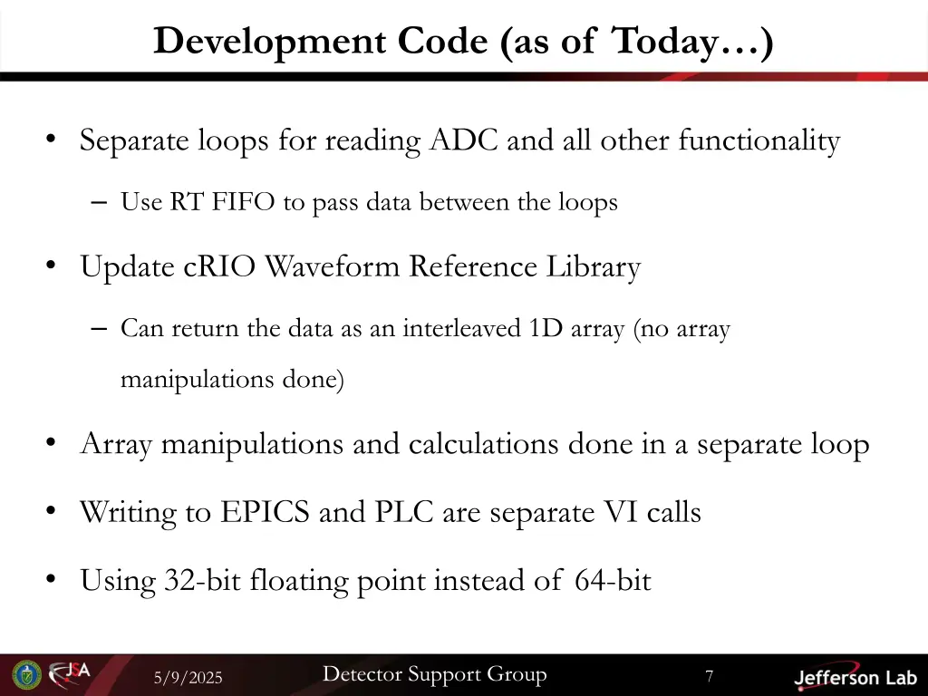 development code as of today