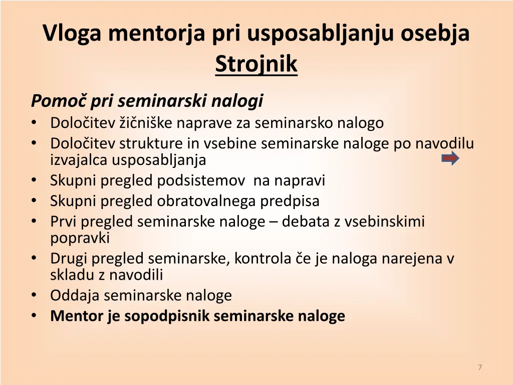 vloga mentorja pri usposabljanju osebja strojnik 1
