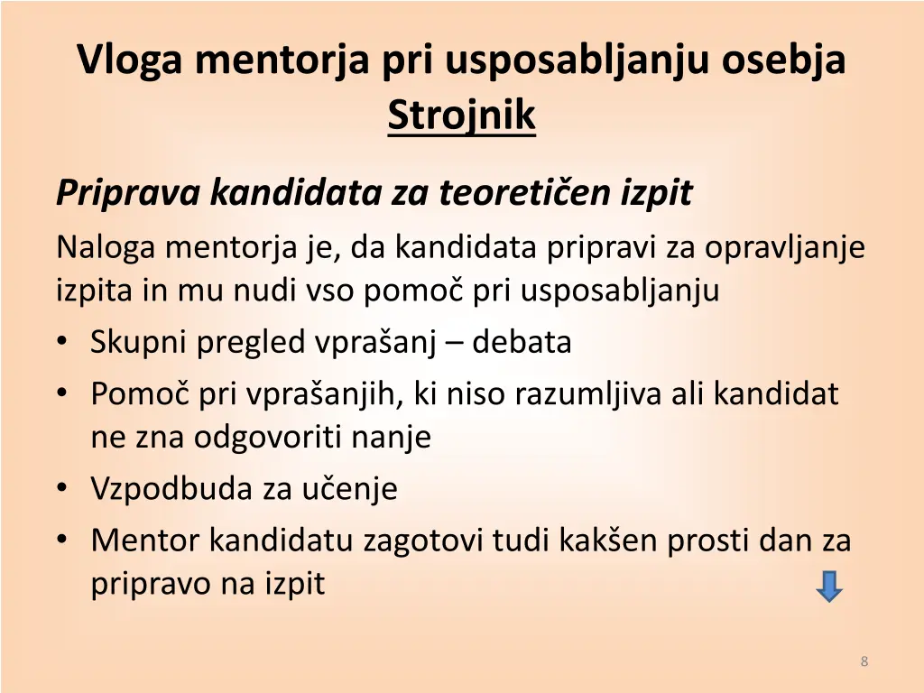 vloga mentorja pri usposabljanju osebja strojnik 2