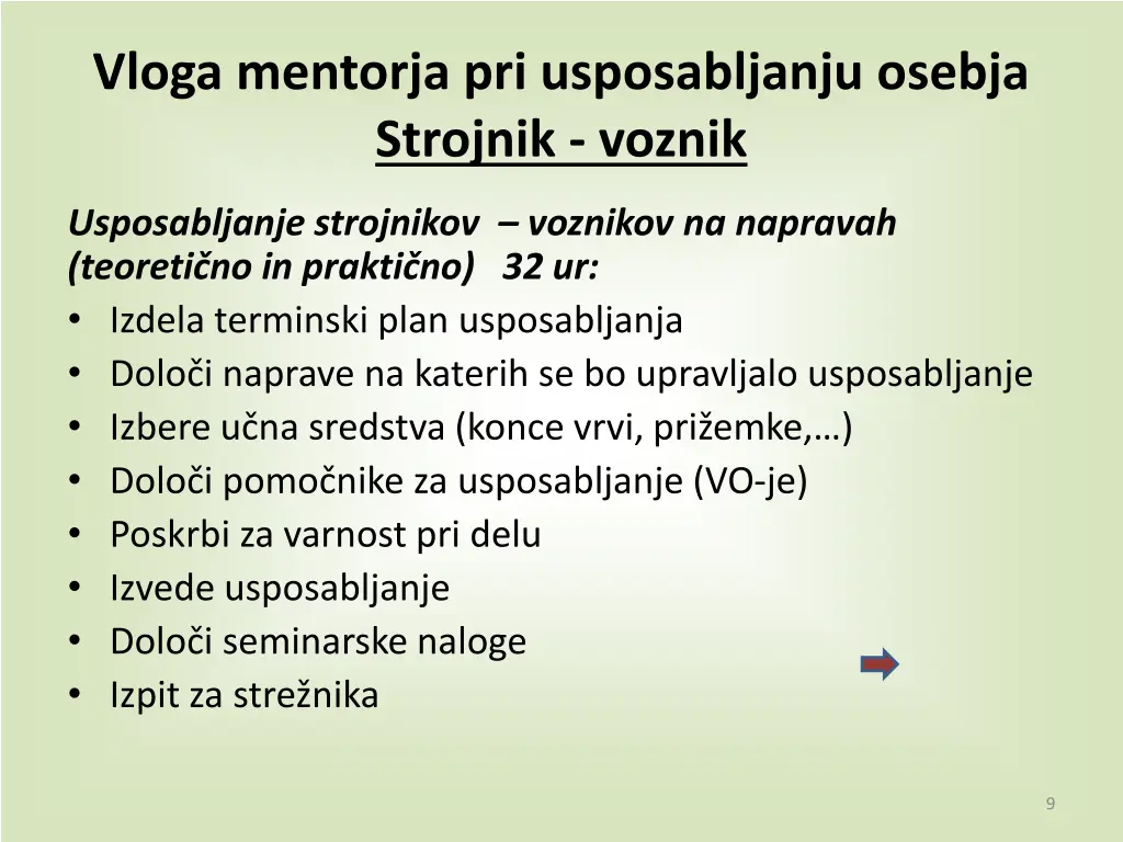 vloga mentorja pri usposabljanju osebja strojnik 3