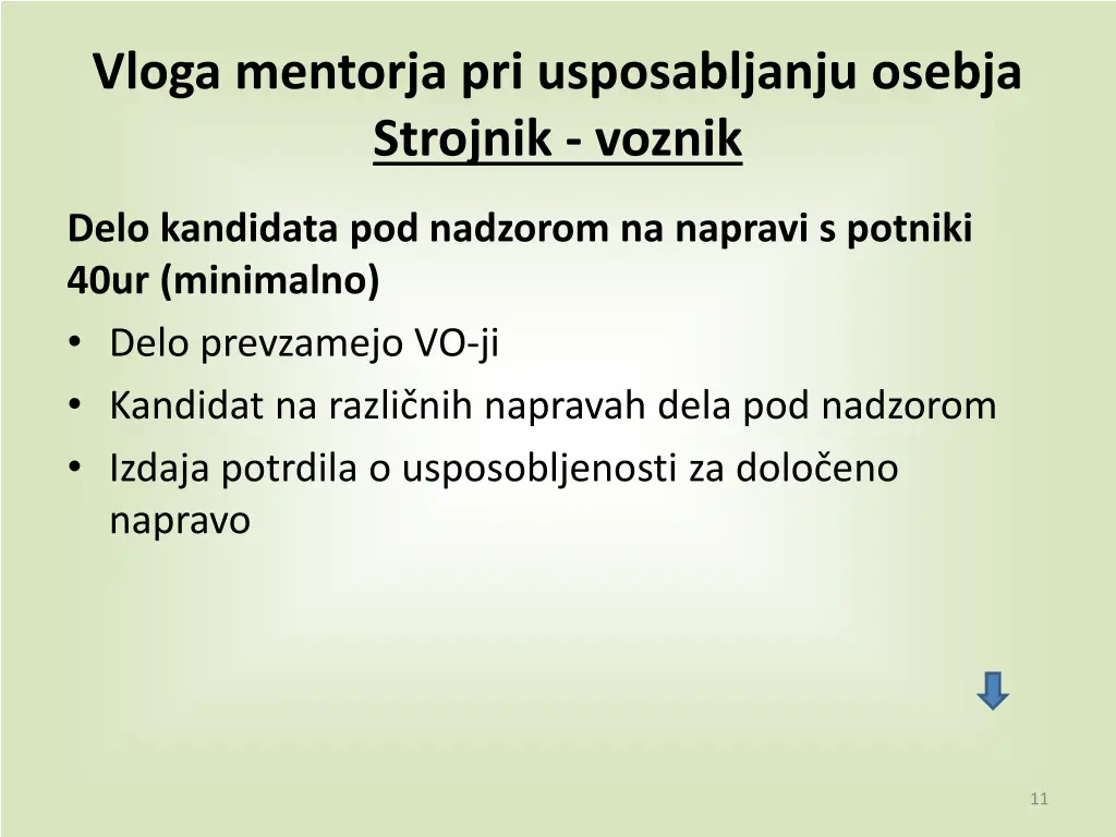 vloga mentorja pri usposabljanju osebja strojnik 5