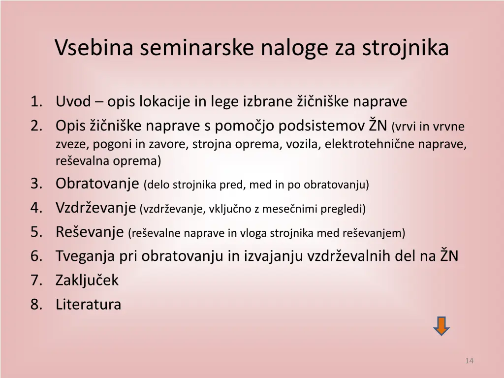 vsebina seminarske naloge za strojnika