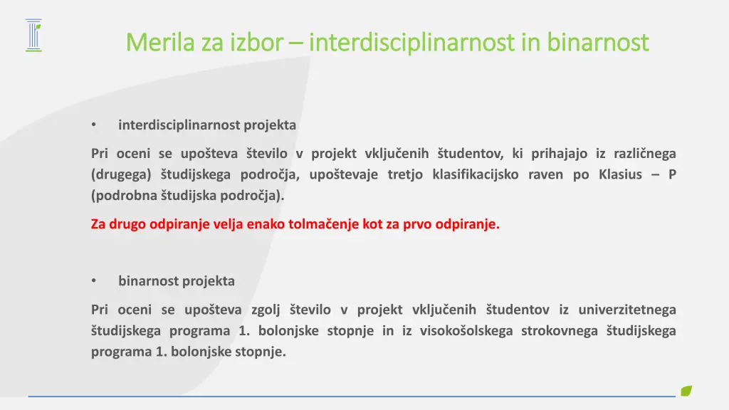 merila za izbor merila za izbor