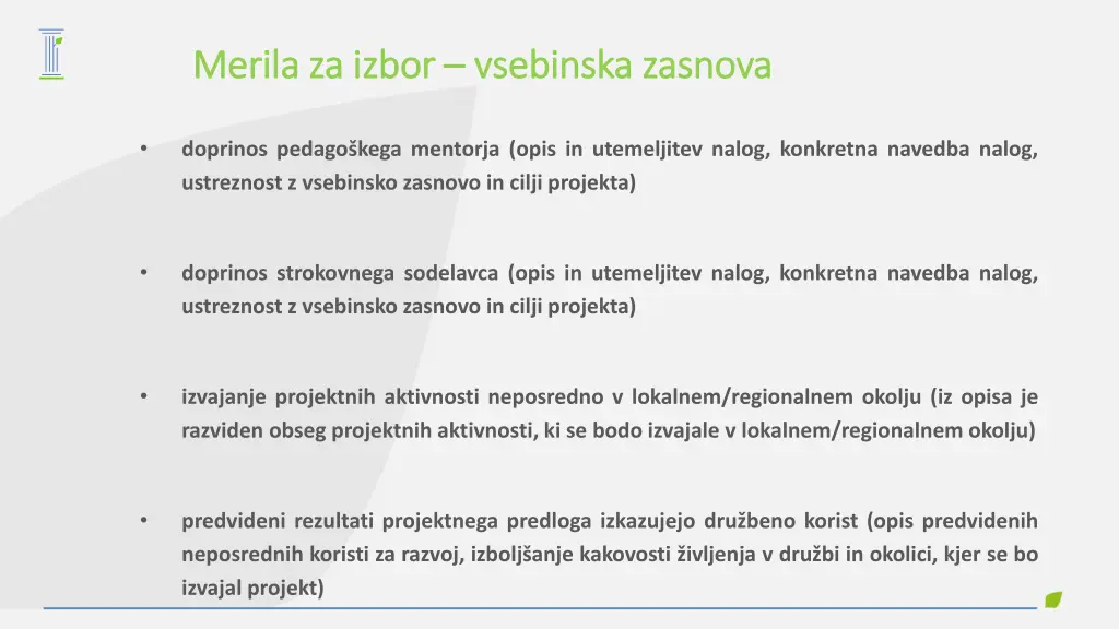 merila za izbor merila za izbor vsebinska zasnova 1