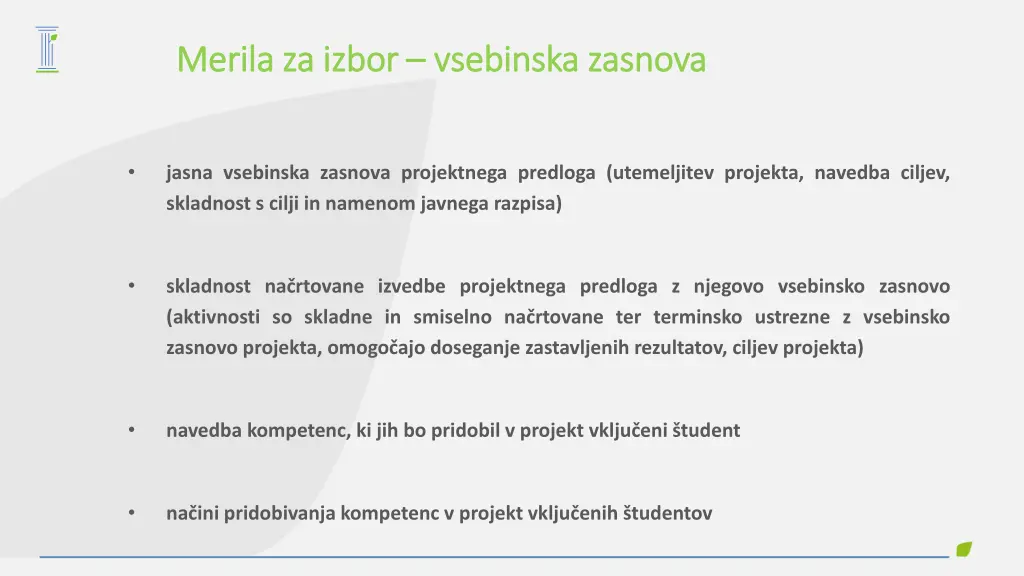 merila za izbor merila za izbor vsebinska zasnova