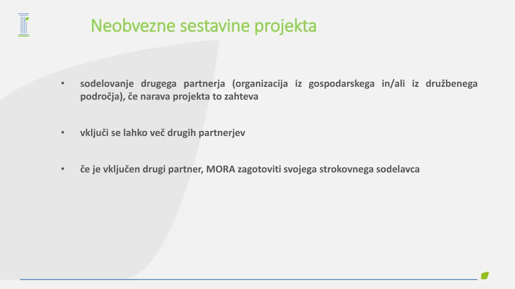 neobvezne sestavine projekta neobvezne sestavine