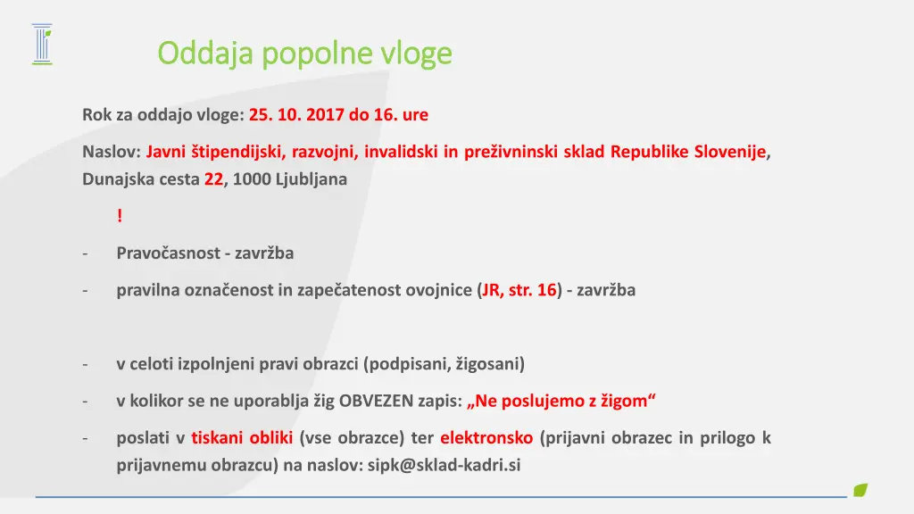 oddaja popolne vloge oddaja popolne vloge