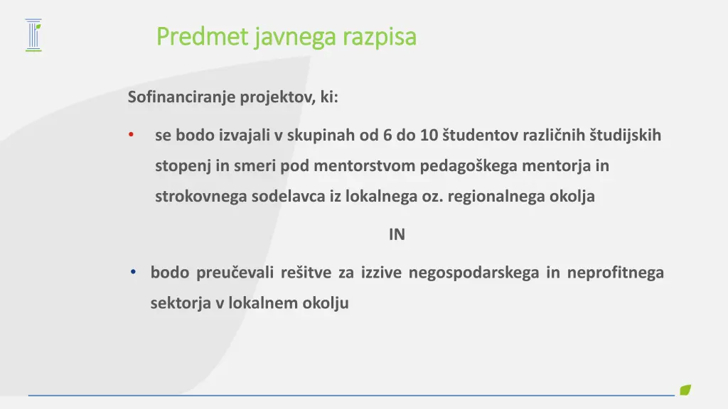predmet javnega razpisa predmet javnega razpisa
