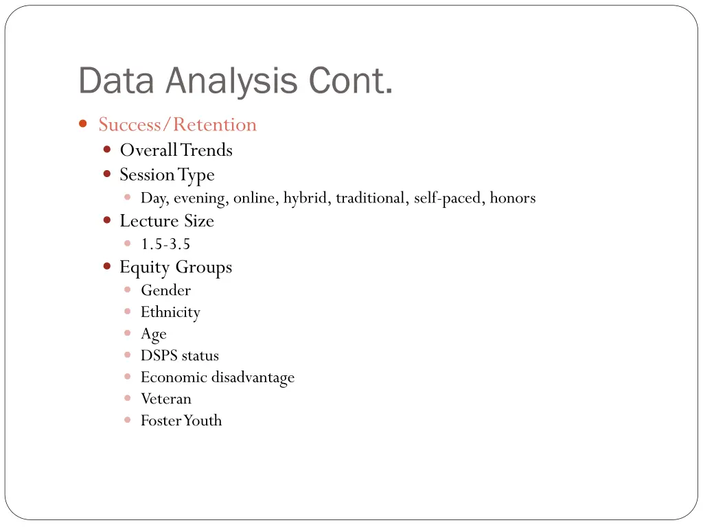 data analysis cont