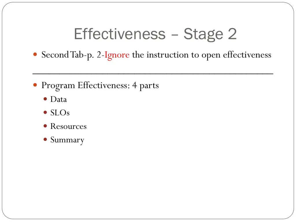 effectiveness stage 2