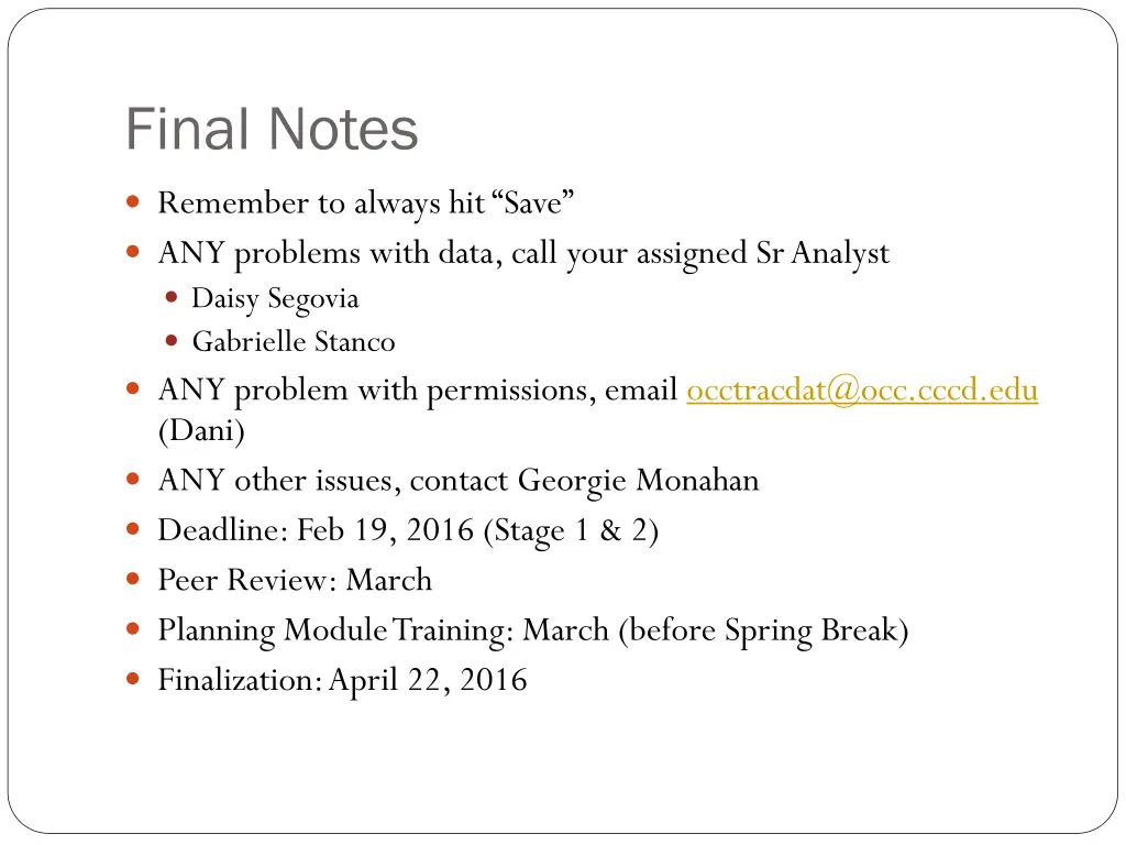 final notes