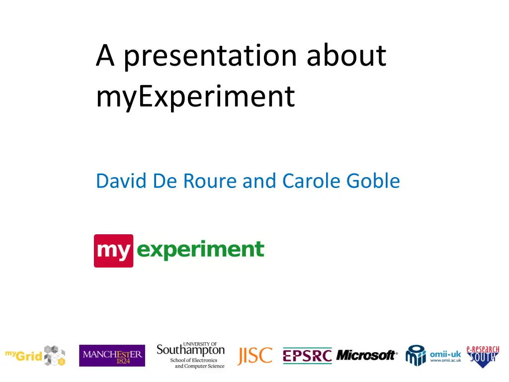 a presentation about myexperiment