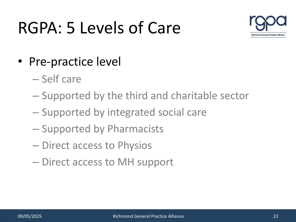 rgpa 5 levels of care