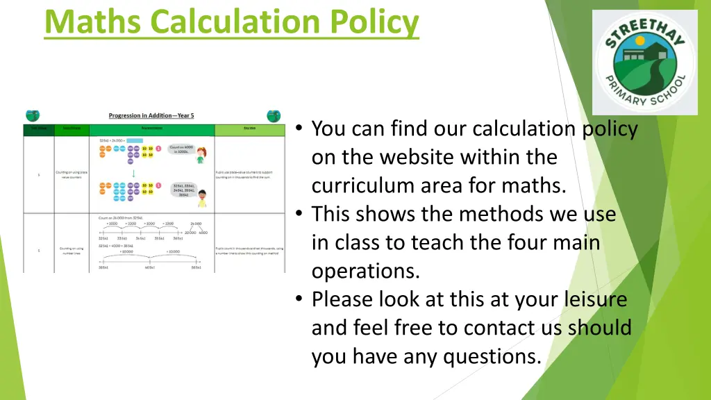 maths calculation policy