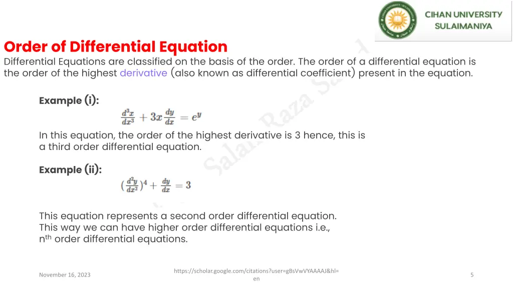order of differential equation differential