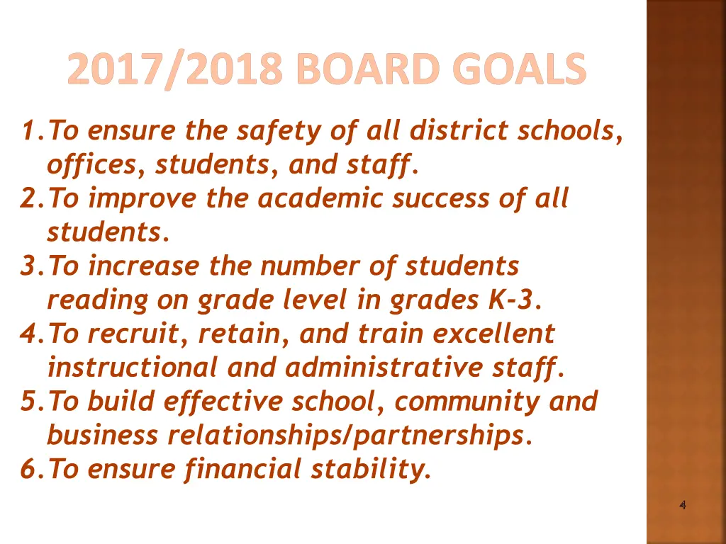 2017 2018 board goals