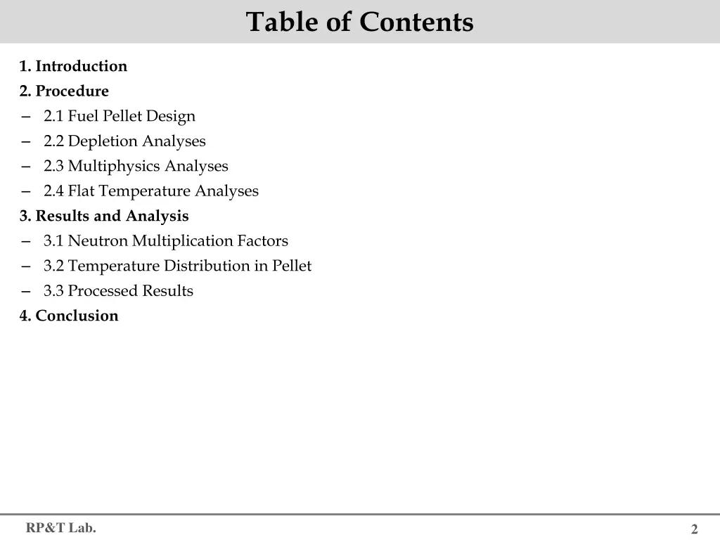 table of contents