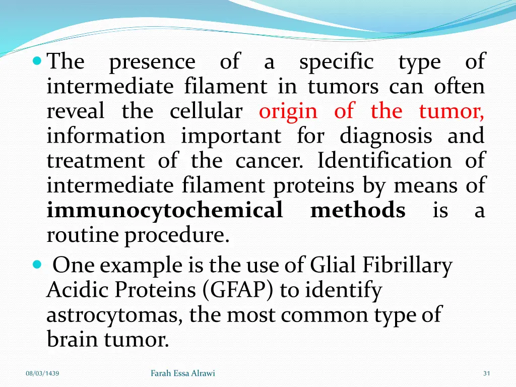 the intermediate filament in tumors can often