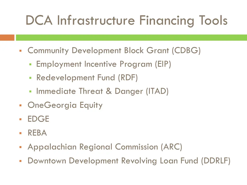 dca infrastructure financing tools