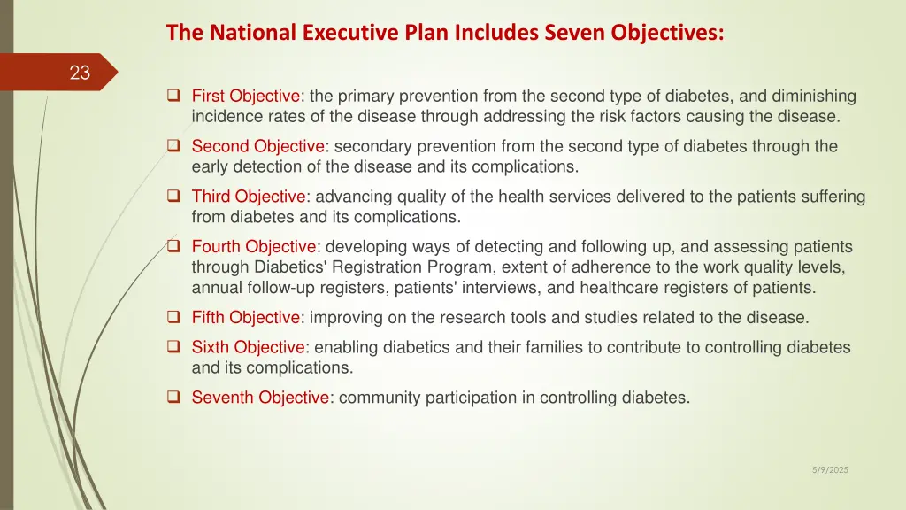 the national executive plan includes seven