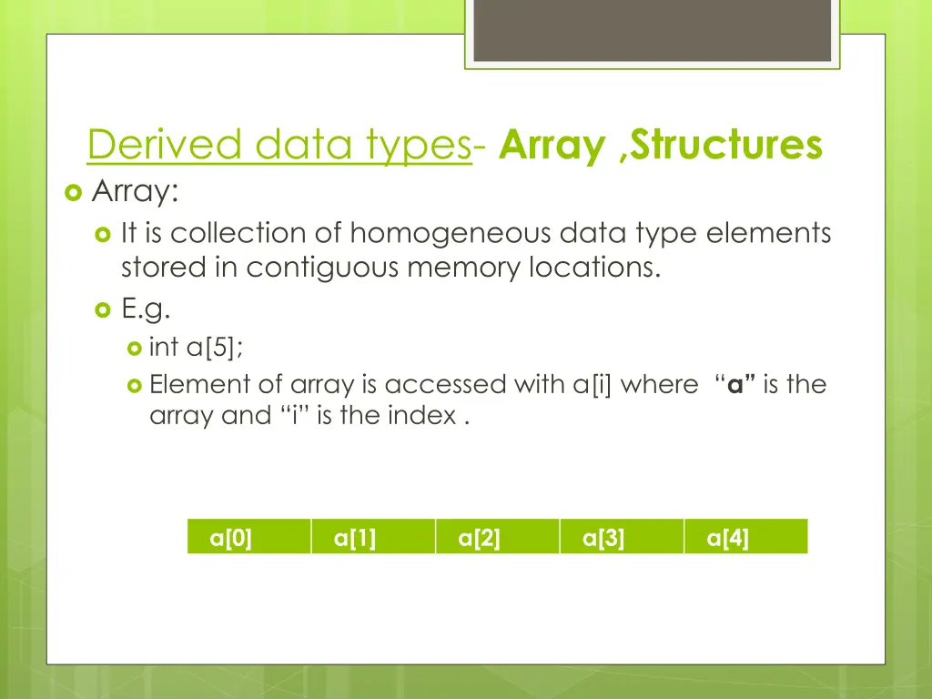 derived data types array structures array