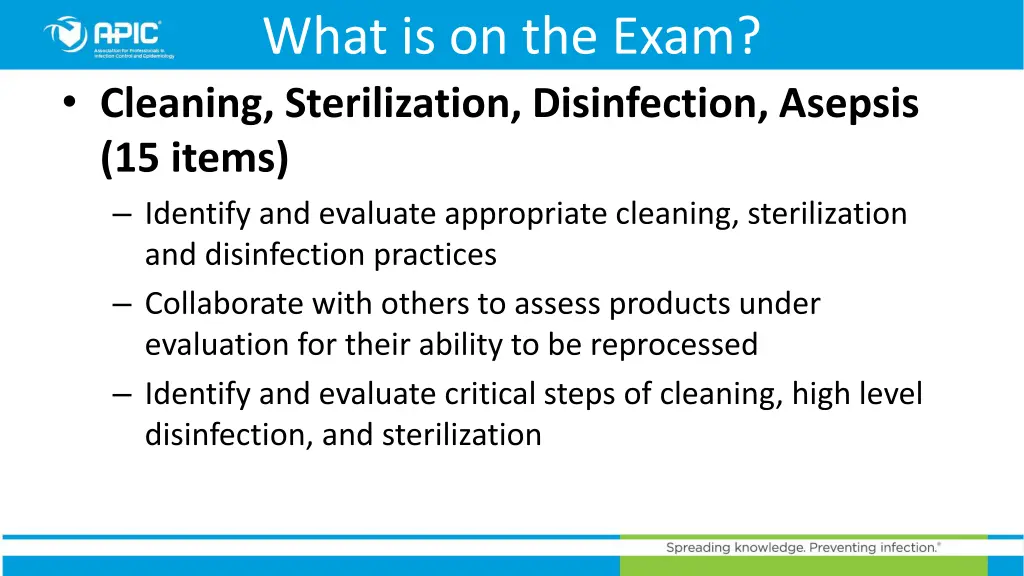 what is on the exam cleaning sterilization