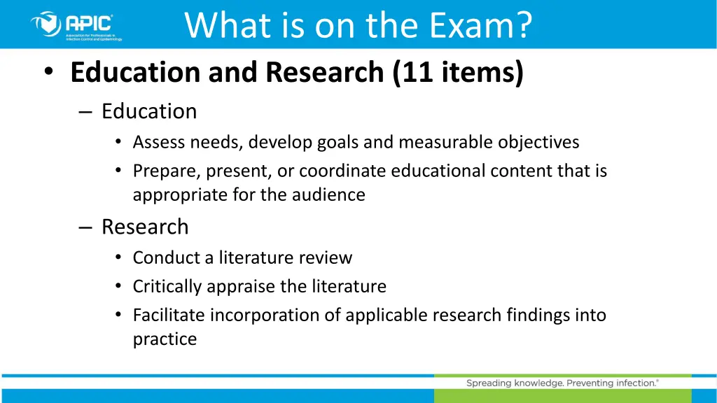 what is on the exam education and research
