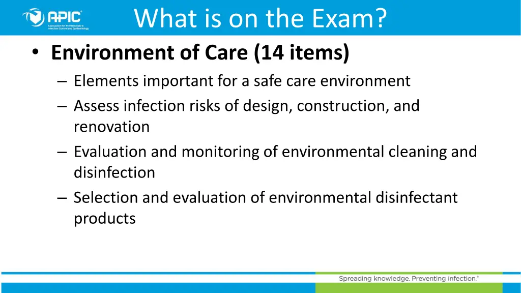 what is on the exam environment of care 14 items