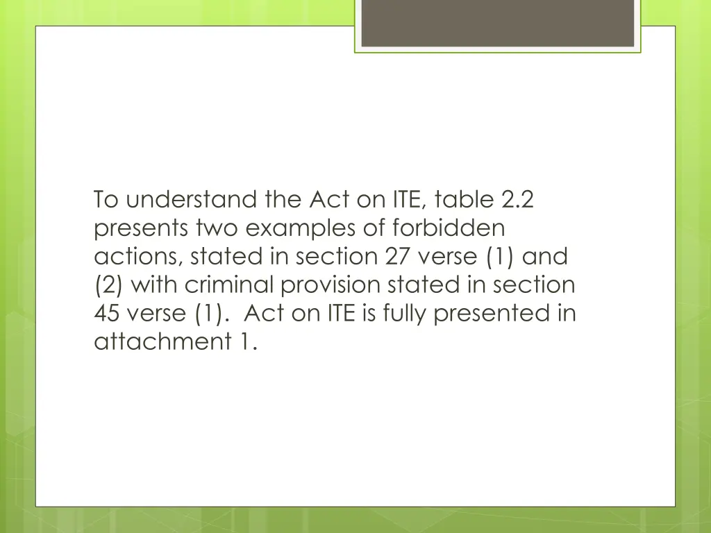 to understand the act on ite table 2 2 presents