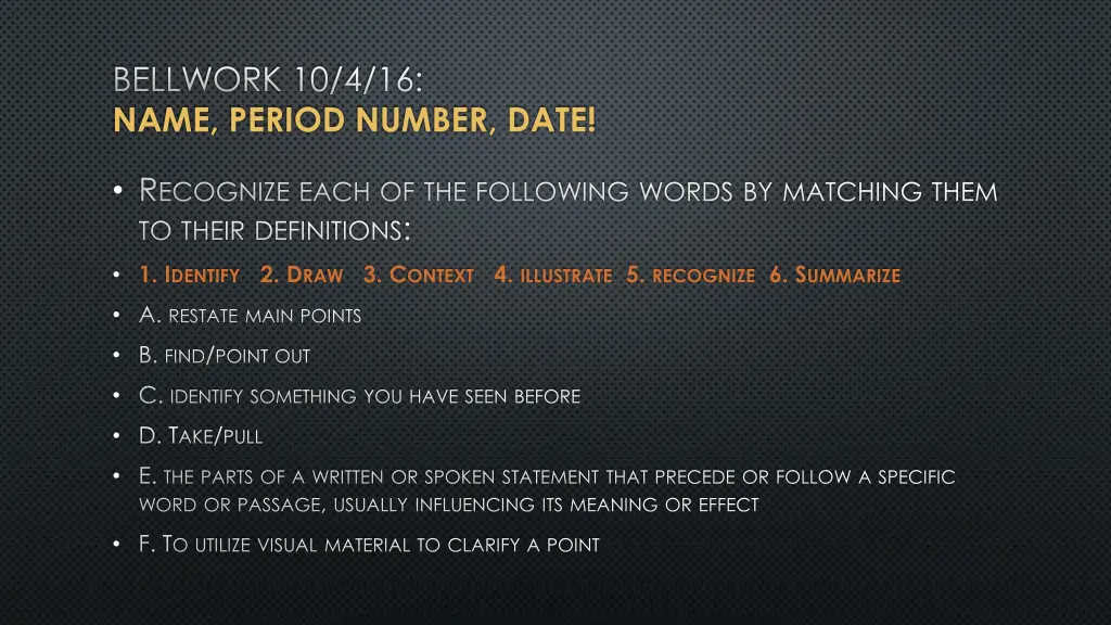 bellwork 10 4 16 name period number date