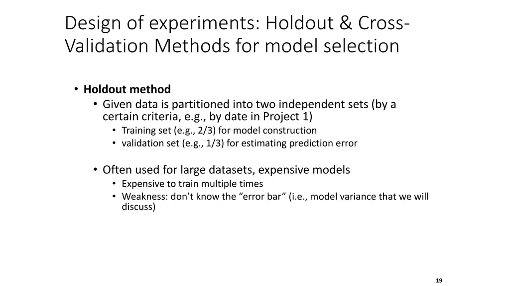 design of experiments holdout cross validation