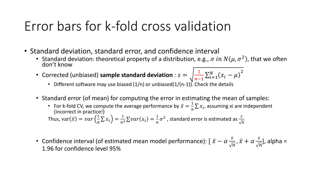 error bars for k fold cross validation