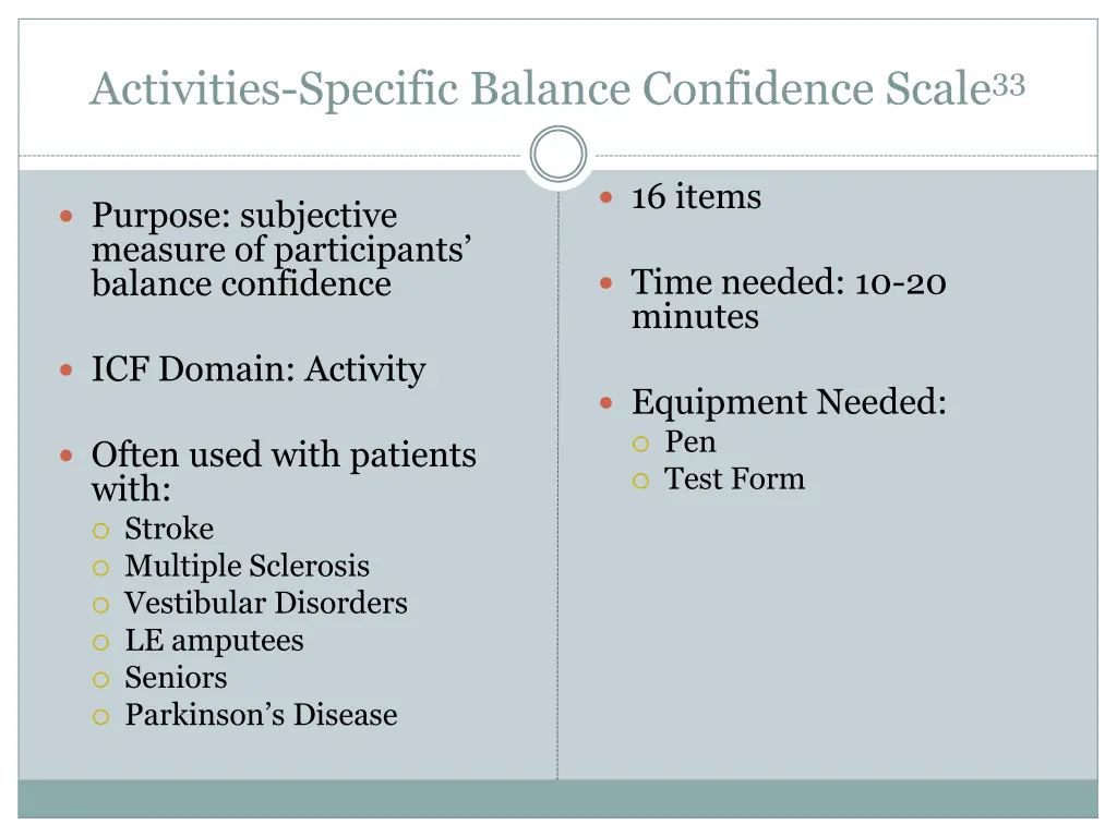 activities specific balance confidence scale 33