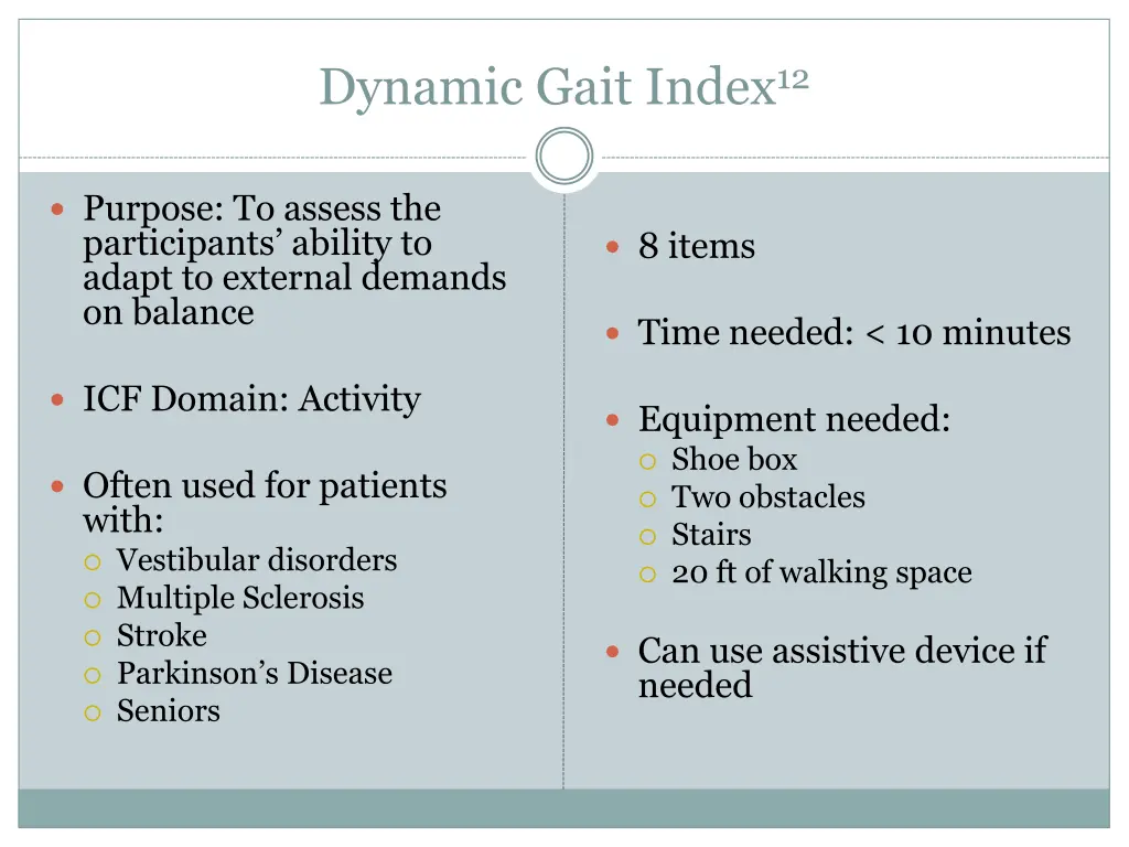 dynamic gait index 12