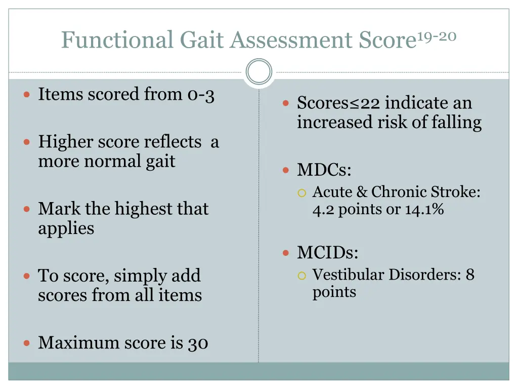 functional gait assessment score 19 20