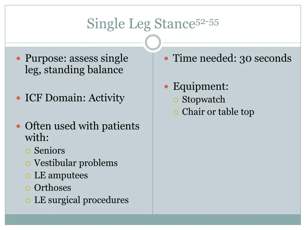 single leg stance 52 55