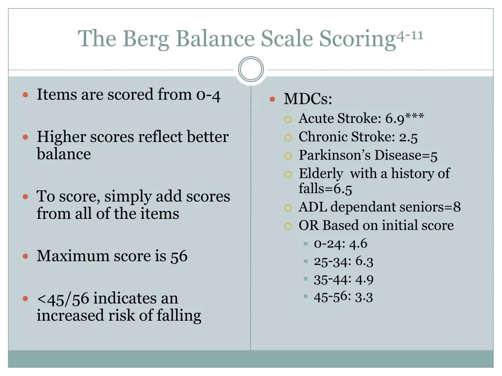 the berg balance scale scoring 4 11