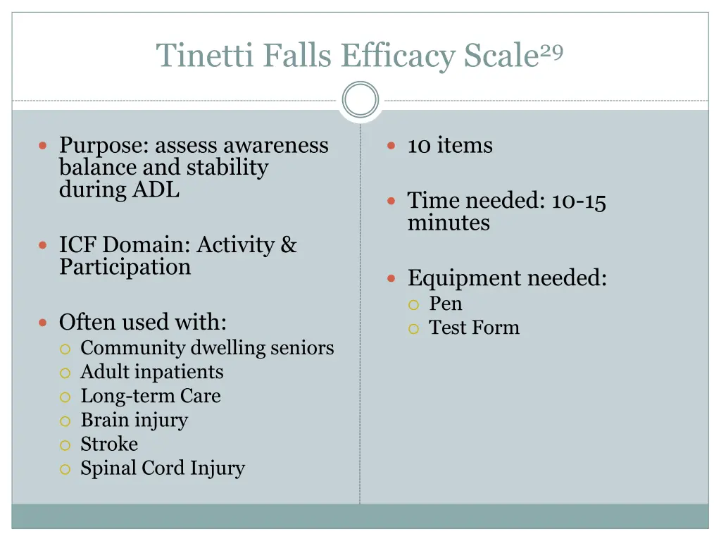 tinetti falls efficacy scale 29