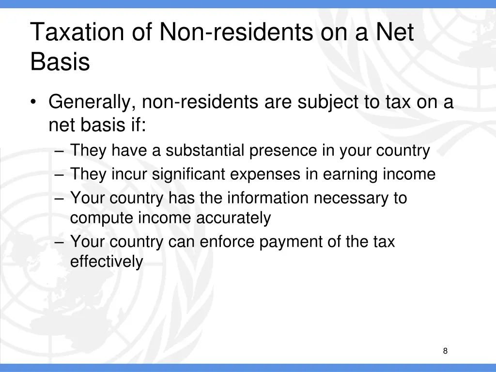 taxation of non residents on a net basis