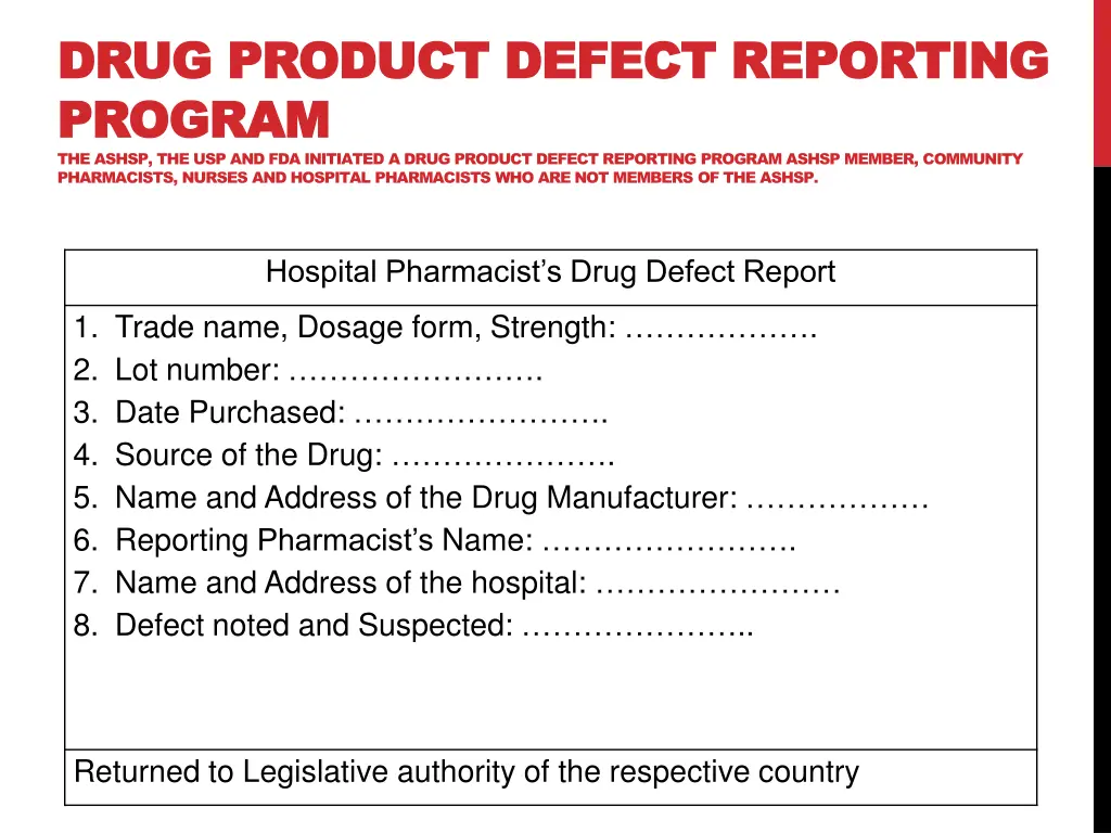 drug product defect reporting drug product defect