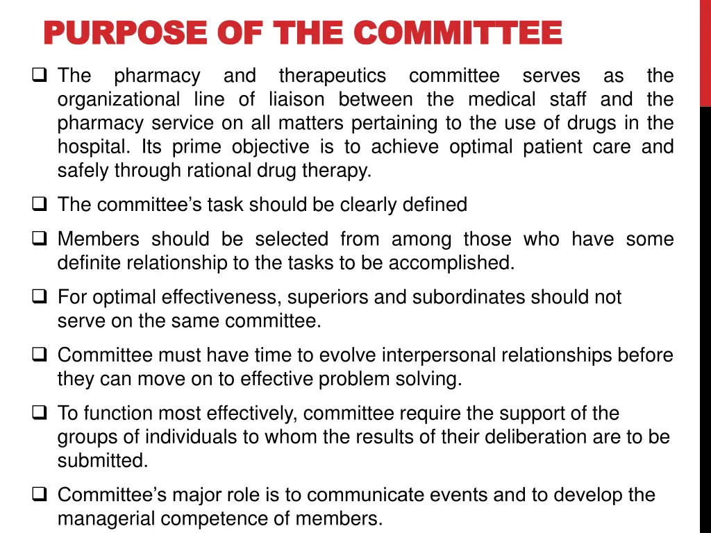 purpose of the committee purpose of the committee