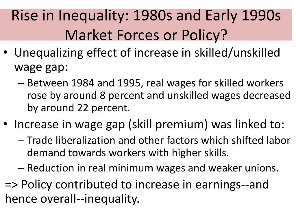 rise in inequality 1980s and early 1990s market