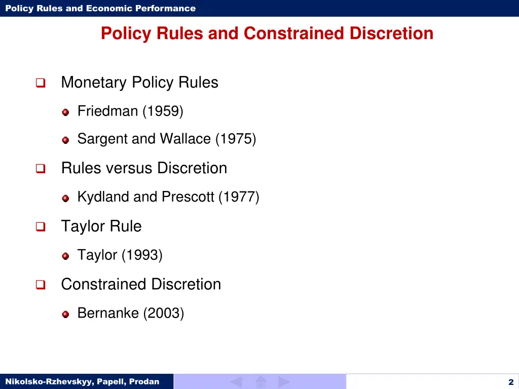 policy rules and economic performance 1